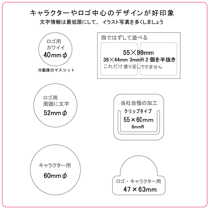 小ロットシートマグネット サイズ別データ円形・特殊加工